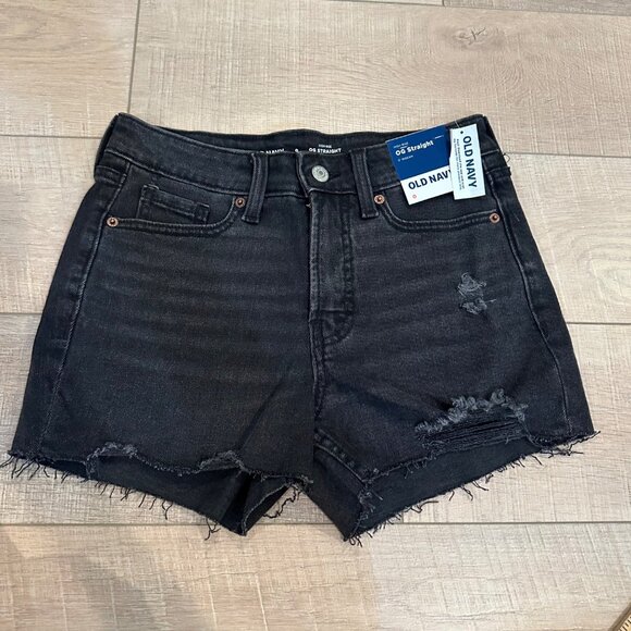 OLD NAVY WOMENS BLACK DENIM SHORTS OG STRAIGHT HIGH RISE NEW SIZE 0 - Picture 1 of 7